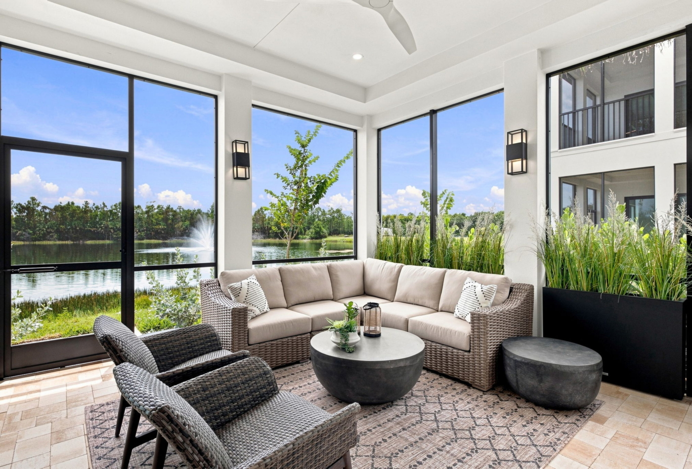 Nerano Lucca Miromar Lakes patio space with lake and nature preserve views